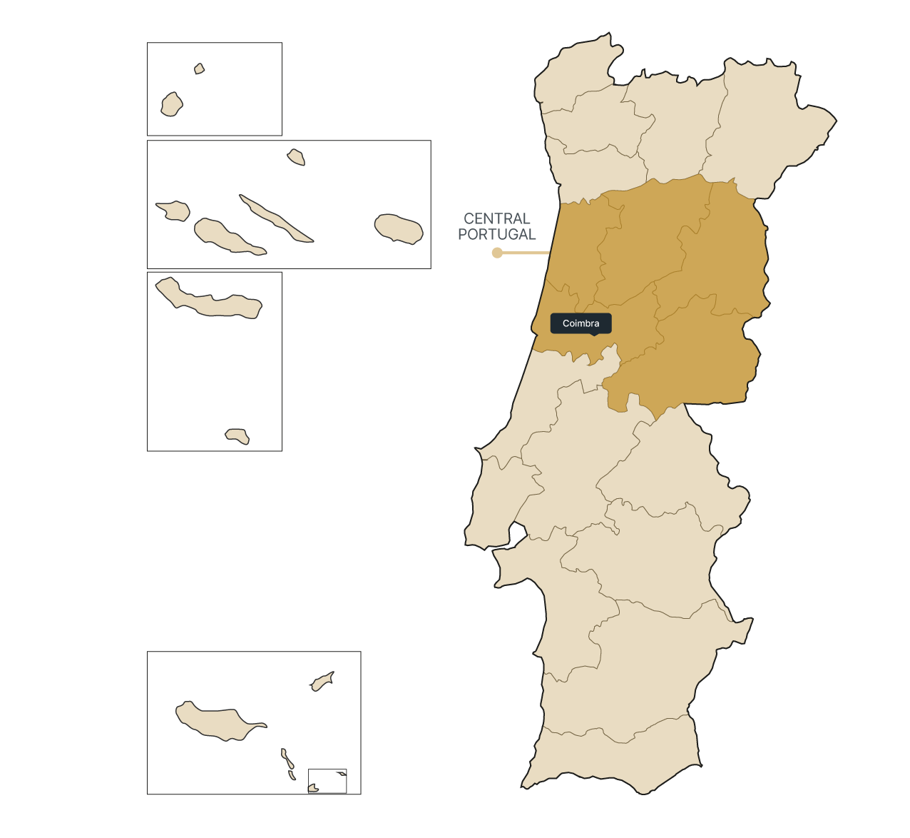 Map of Central Portugal region.