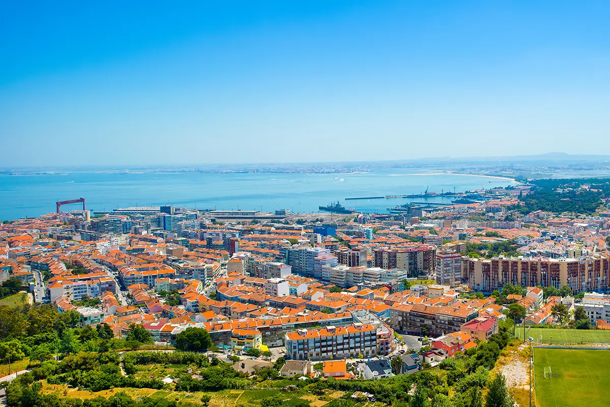 Skyline of Cacilhas, in the Almada municipality, a city on Lisbon's South Bay.