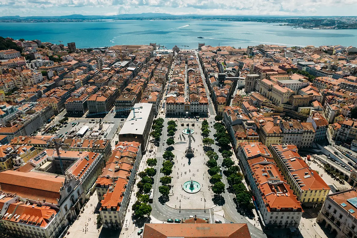 Aerial view of majestic city centre of Lisbon.