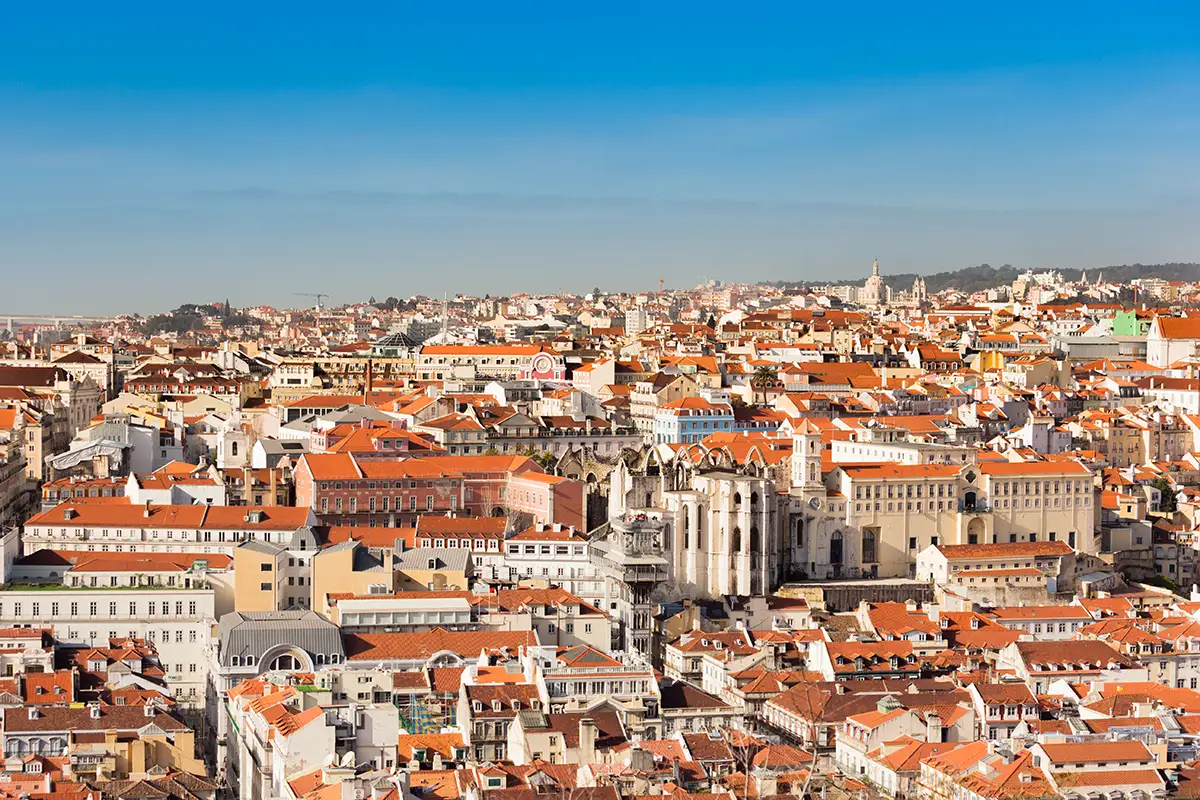 Landscape of Lisbon city centre with its majestic buildings.